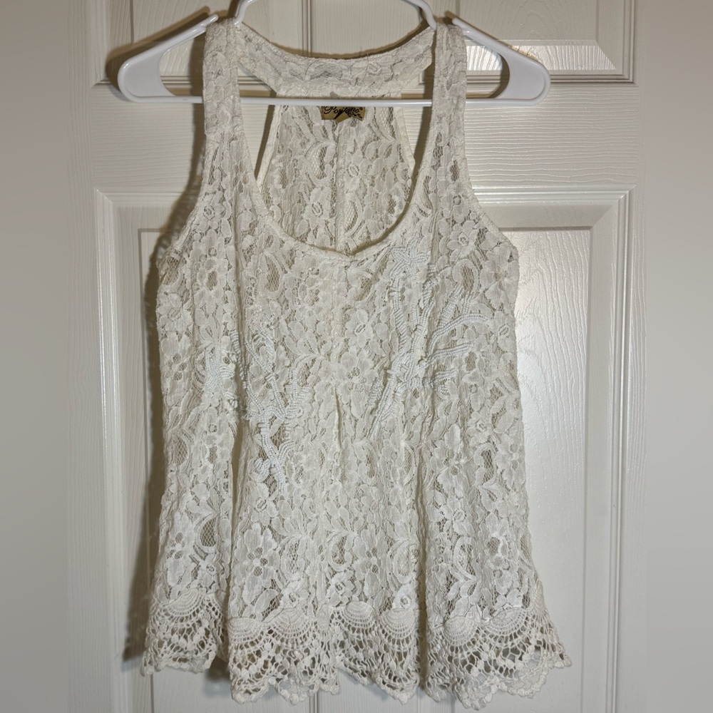 Positano White Lace Beaded Sleeveless Peplum‎ Top | Size S/M